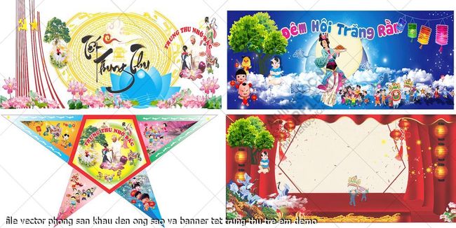 file vector phong san khau den ong sao va banner tet trung thu tre em